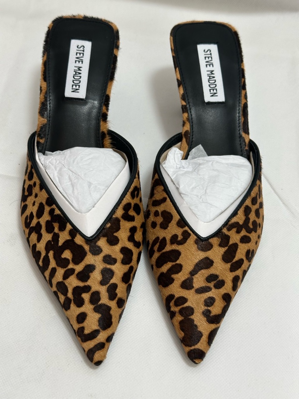 Steve Madden Leopard Print Calf Hair Mule Heels Pointed Toe Kitten Heel Size 7.5